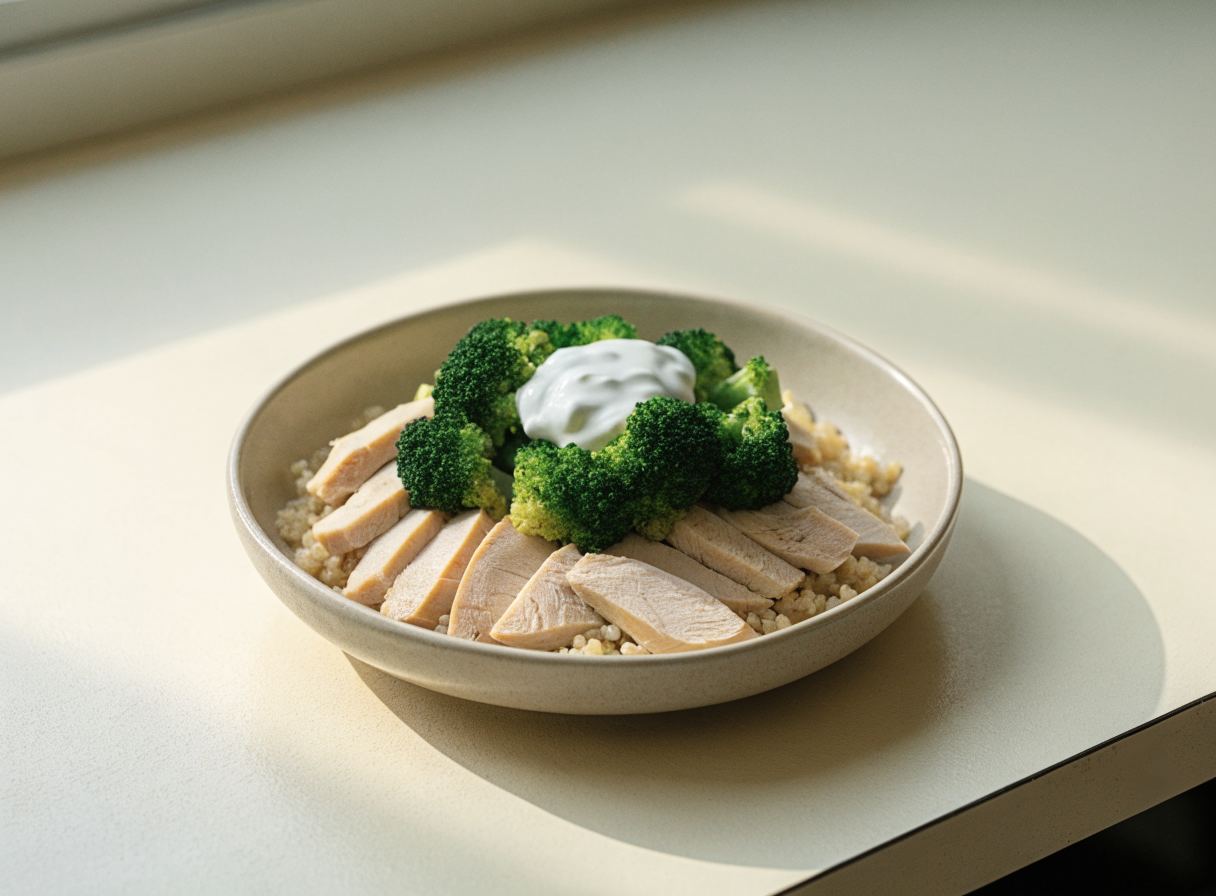 Chicken & Broccoli Bowl with Yogurt Sauce healthy recipe