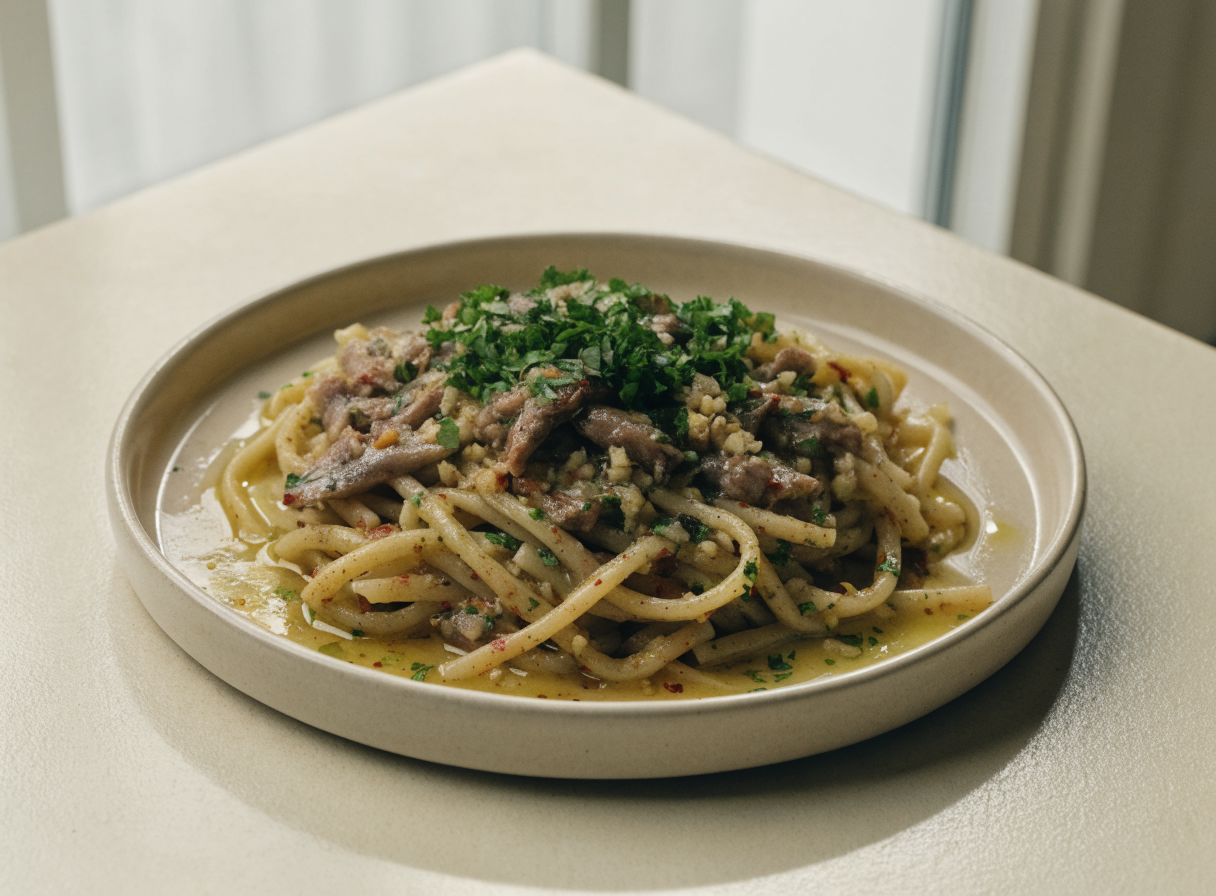 Garlic & Anchovy Olive Oil Pasta healthy recipe