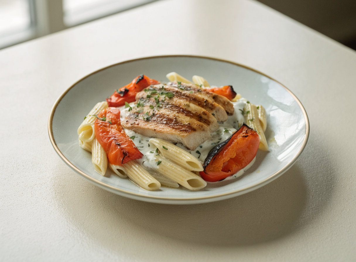 Grilled Chicken & Roasted Red Pepper Pasta healthy recipe